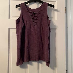 Purple Express cold shoulder sweater